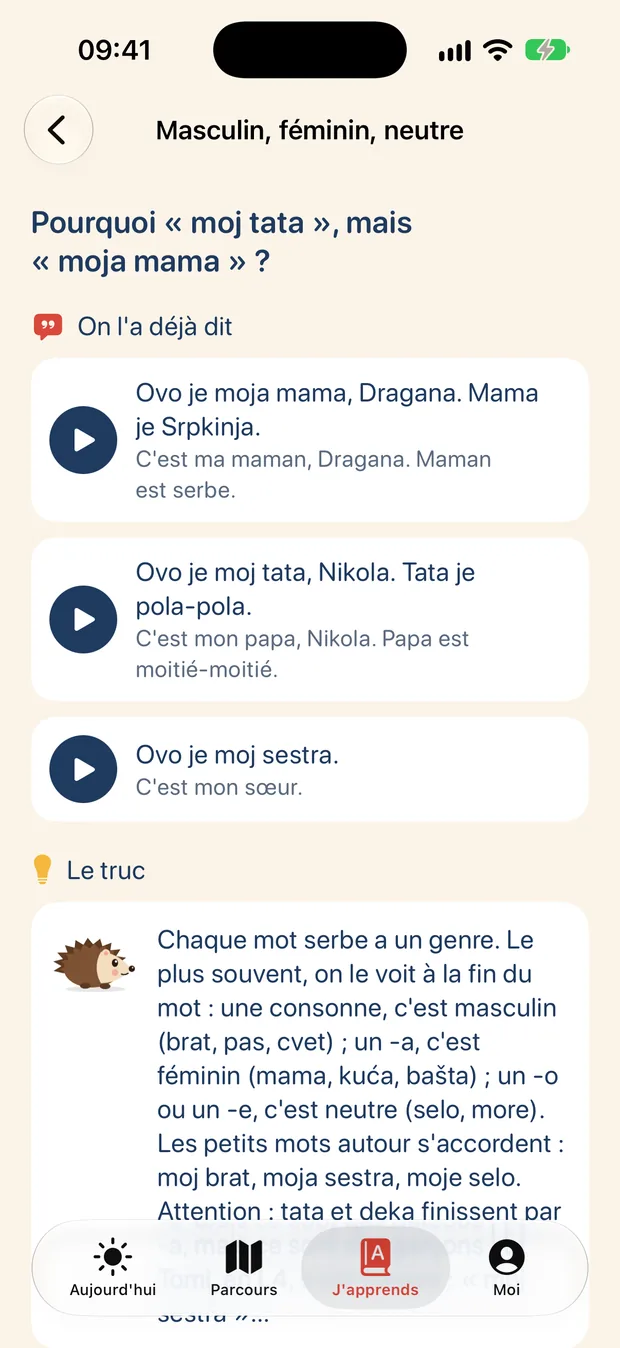 Fiche Coulisses de Ježko sur le masculin, le féminin et le neutre