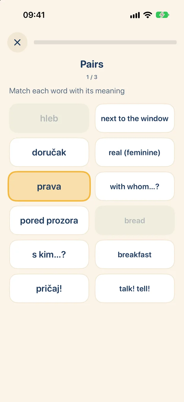 Ježko Pairs game: match each Serbian word with its meaning