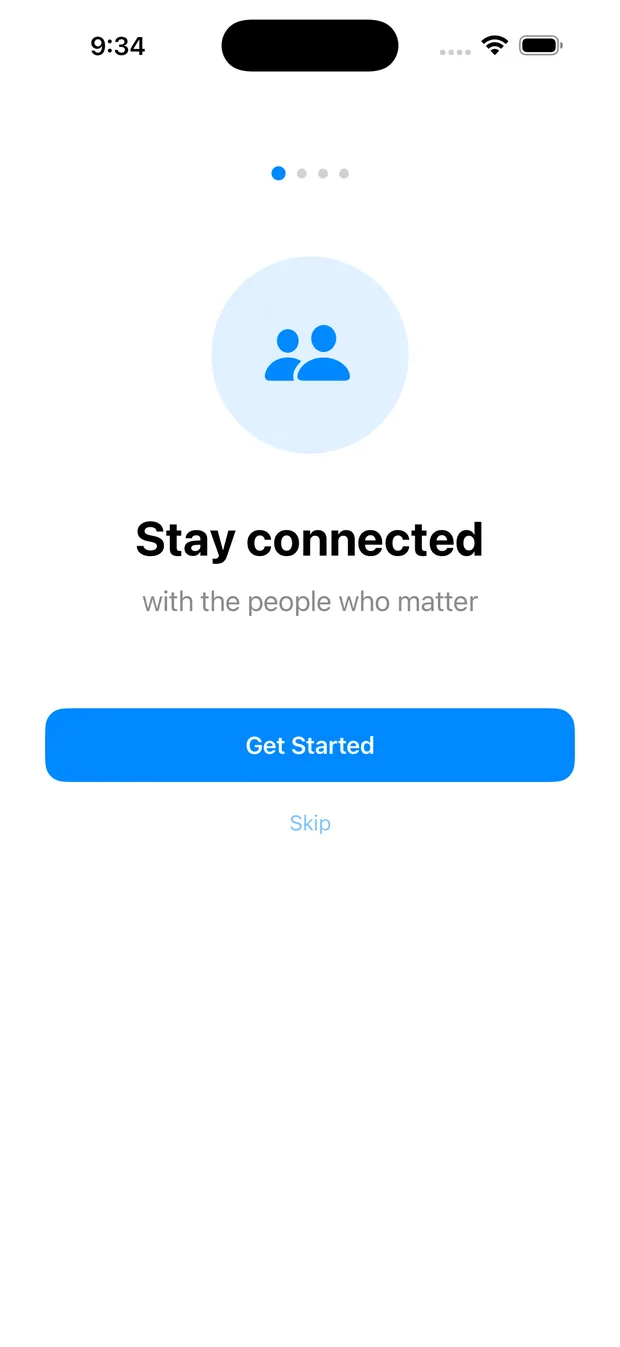 KeepContact onboarding screen inviting you to stay connected with the people who matter