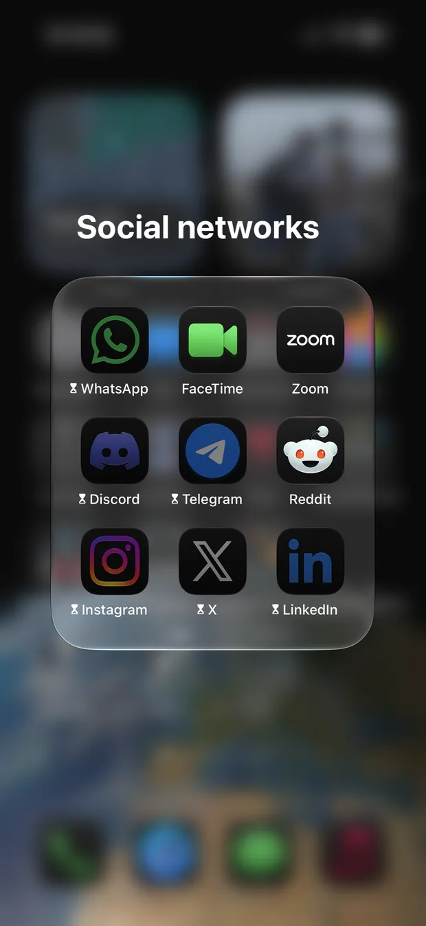 iPhone Home Screen with Instagram, X, Discord and other social apps locked by RoutineFlow until the routine is done